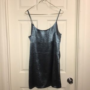 Silence + Noise teal silky slip dress